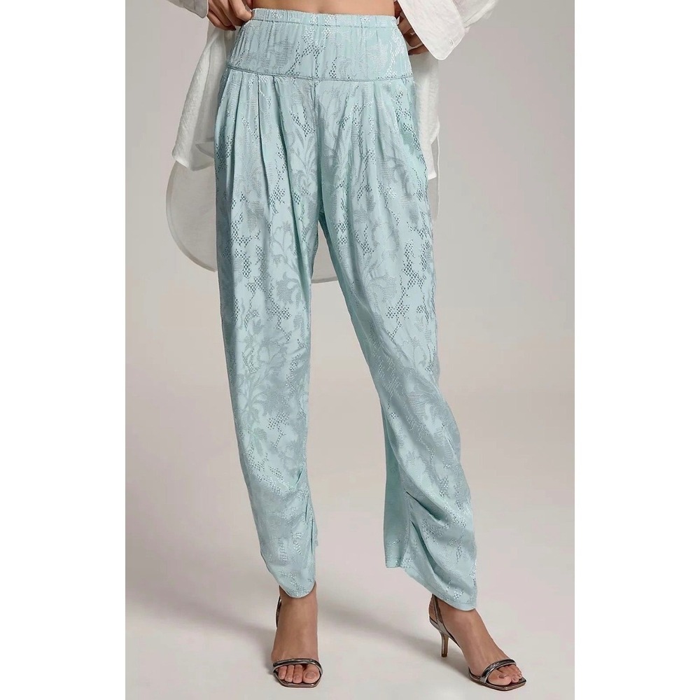 NWOT Anthropologie Sky Blue Floral Jacquard Harem Pants XS